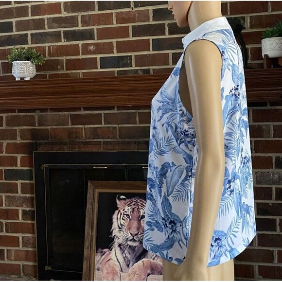 TOMMY BAHAMA Top Women's Floral Sleeveless Blue Golf Shirt Sz Large UPF 50 New - Picture 11 of 11